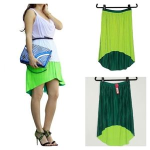 XHILARATION Teal/Neon Lime Green Pleated Reversible High Low Skirt X-Small NWT